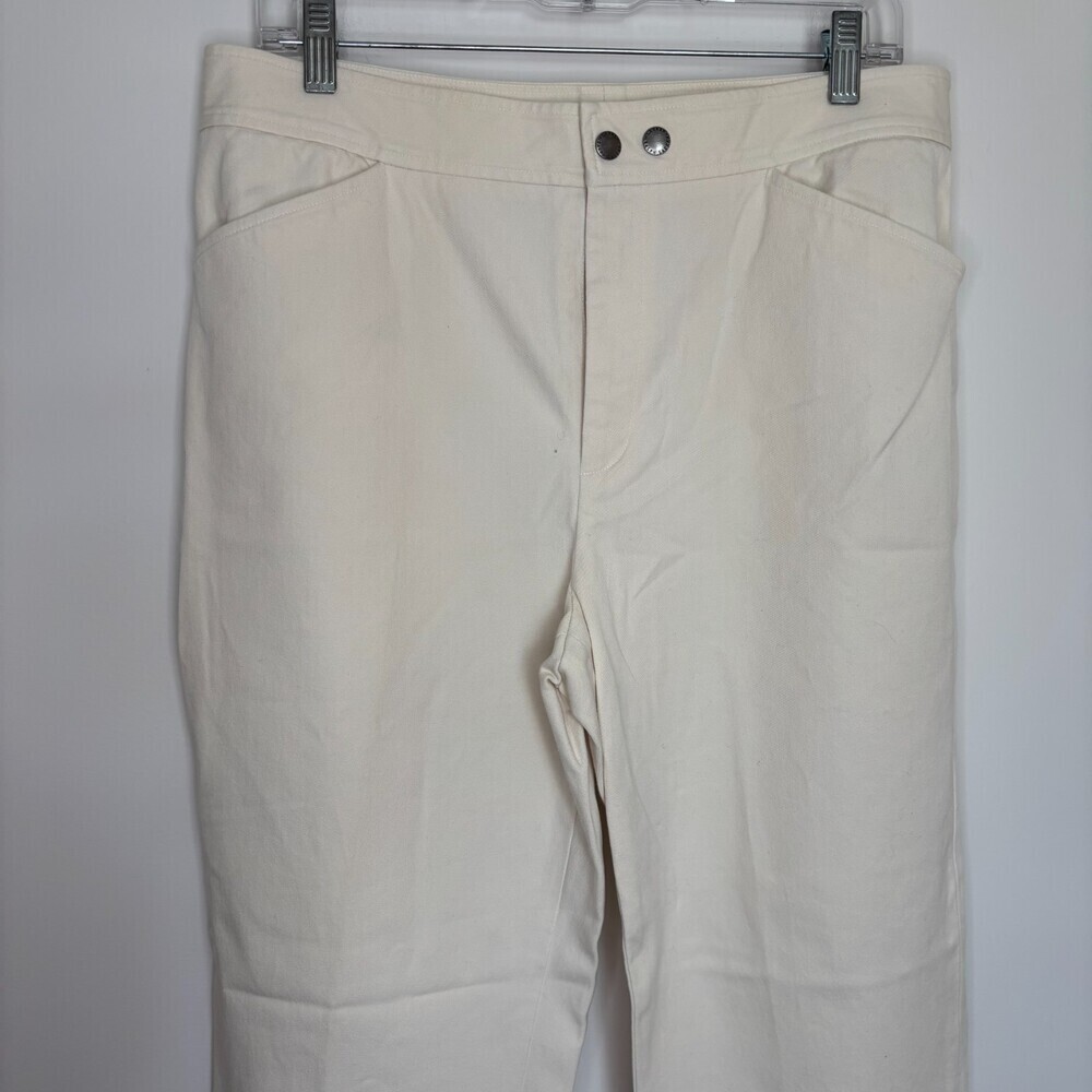 LAUREN RALPH LAUREN Flat Front Pants Womens 12 Cream Double Snap Cotton Spandex